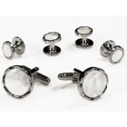 Fluted Diamond Cufflinks and Studs (Mother of Pearl Center)